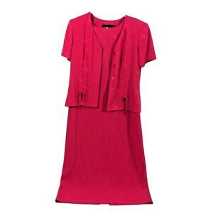 Vintage Midi Dress Womens Size 6 Petite Pink Short‎ Sleeve Jacket Cute Buttons
